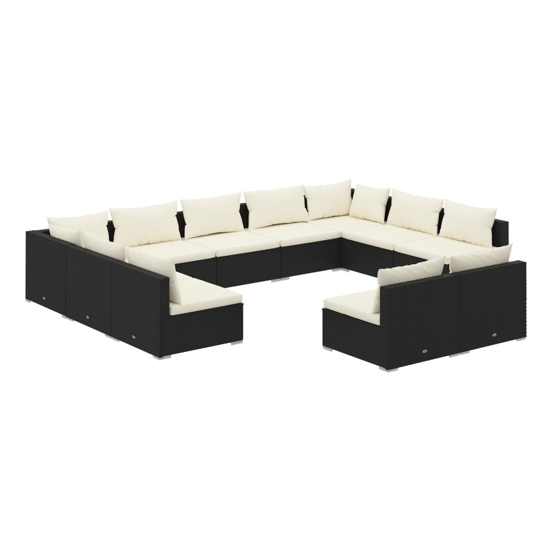 vidaXL 11 Piece Steel Garden Lounge Set in Black/Cream