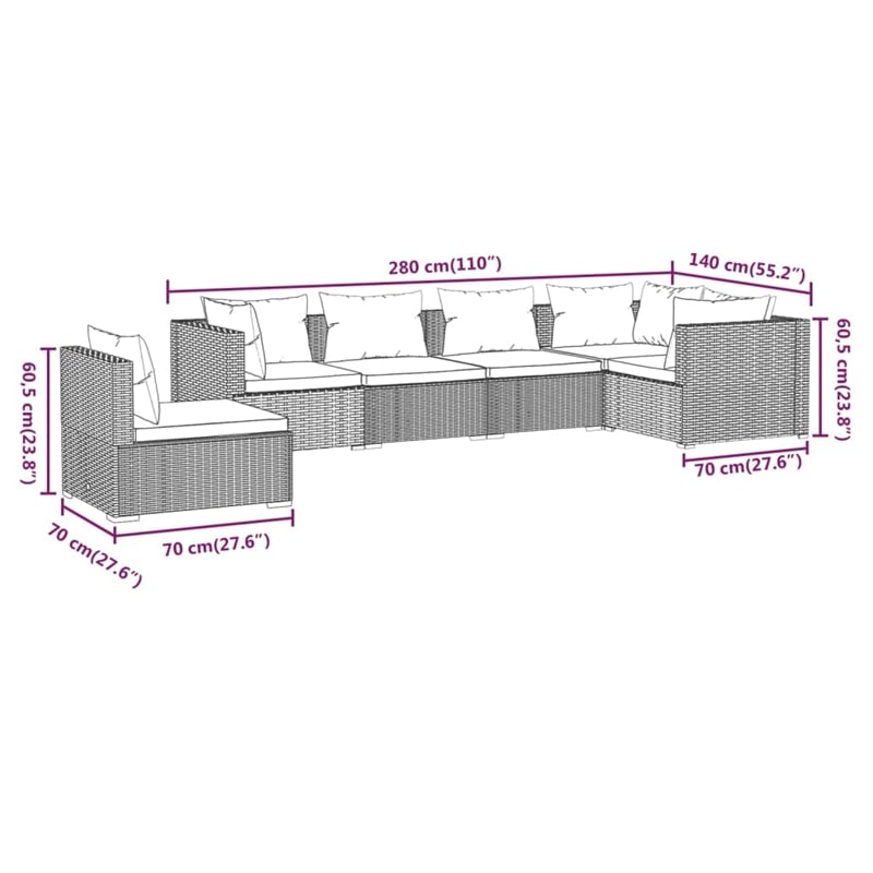 vidaXL 6 Piece Steel Garden Lounge Set in Black