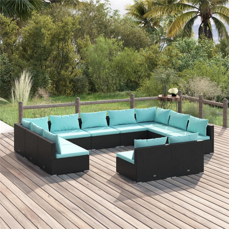 vidaXL 11 Piece Steel Garden Lounge Set in Black/Blue