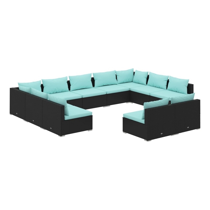 vidaXL 11 Piece Steel Garden Lounge Set in Black/Blue