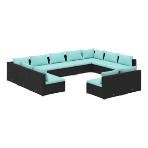 vidaXL 11 Piece Steel Garden Lounge Set in Black/Blue