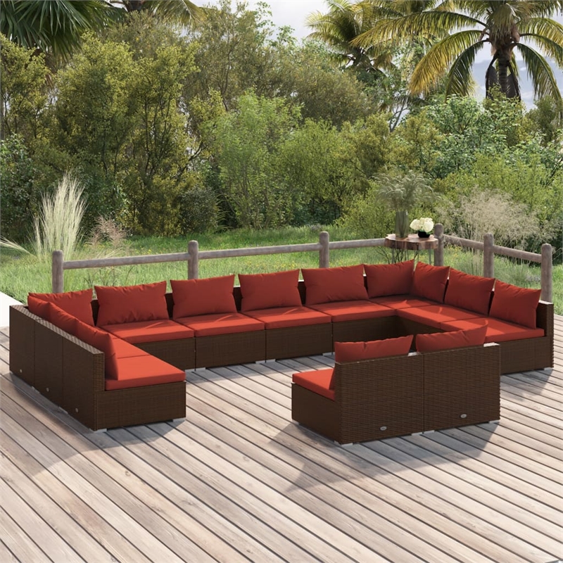 vidaXL 12 Piece Poly Rattan Garden Lounge Set in Red/Brown