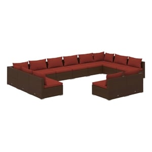 vidaXL 12 Piece Poly Rattan Garden Lounge Set in Red/Brown