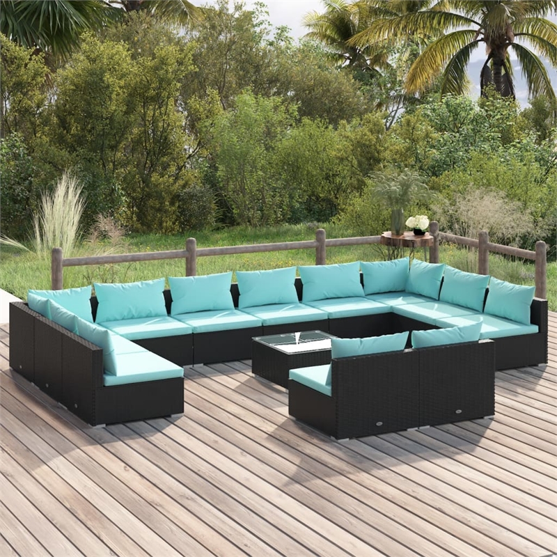 vidaXL 13 Piece Steel Garden Lounge Set in Black/Blue