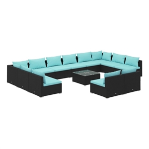 vidaXL 13 Piece Steel Garden Lounge Set in Black/Blue