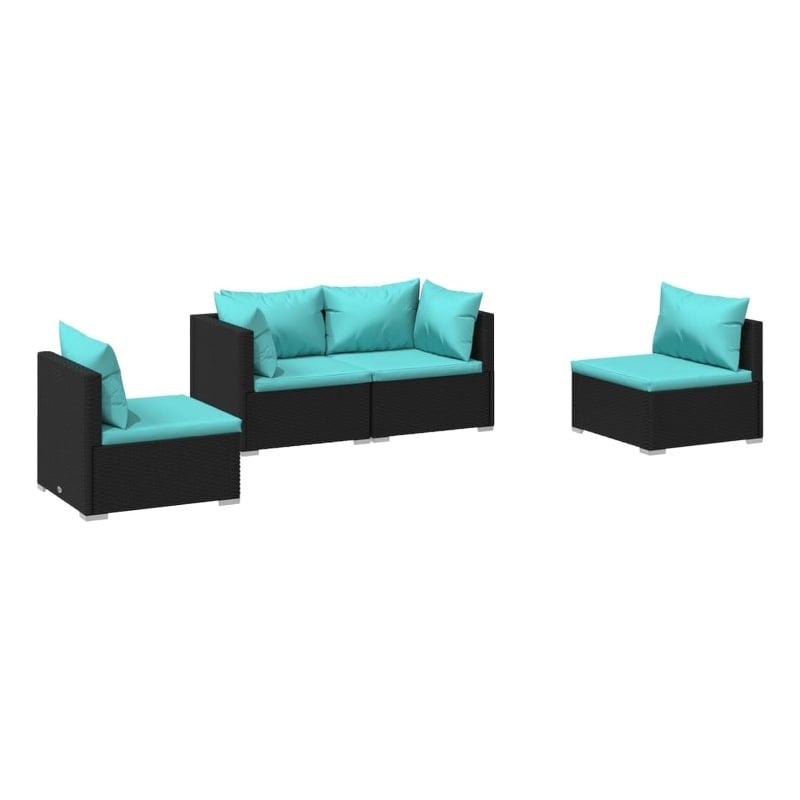 vidaXL 4 Piece Poly Rattan Garden Lounge Set in Black/Blue