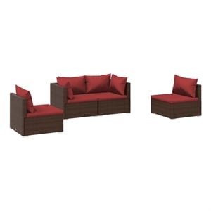 vidaXL 4 Piece Poly Rattan Garden Lounge Set in Red/Brown