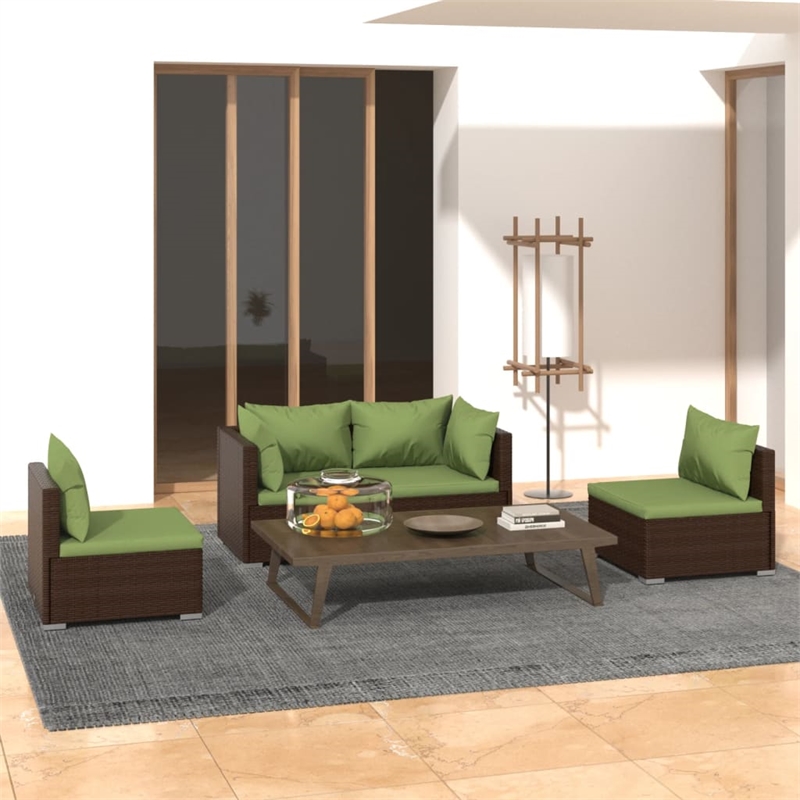 vidaXL 4 Piece Steel Garden Lounge Set in Green/Brown