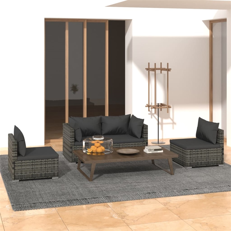 vidaXL 4 Piece Steel Small Garden Lounge Set in Gray/Anthracite