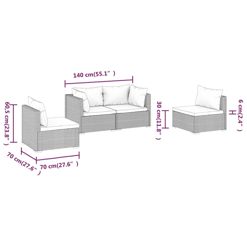 vidaXL 4 Piece Steel Small Garden Lounge Set in Gray/Anthracite