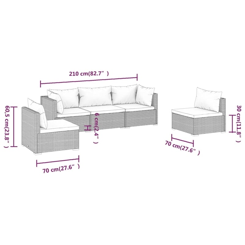 vidaXL 5 Piece Garden Lounge Set in Black