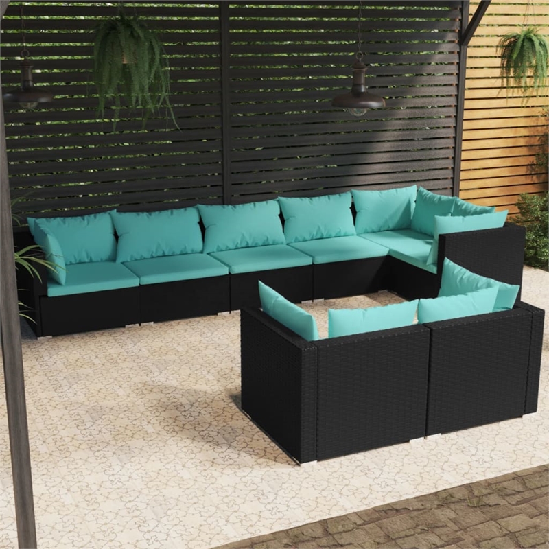 vidaXL 8 Piece Steel Garden Lounge Set in Black/Blue