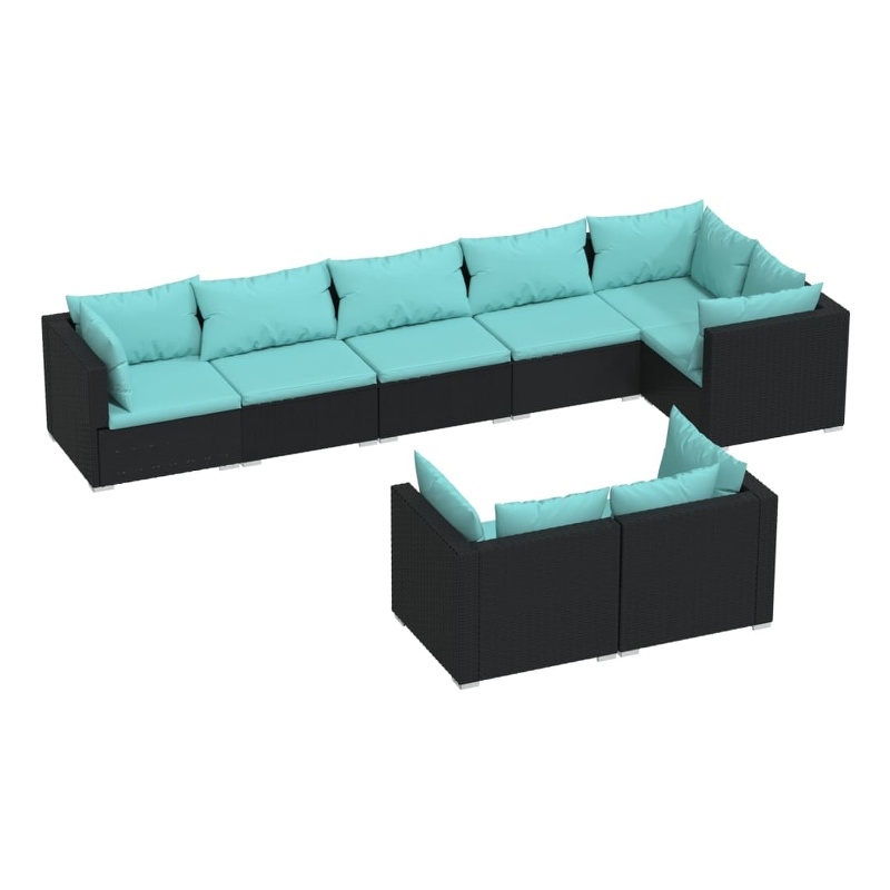 vidaXL 8 Piece Steel Garden Lounge Set in Black/Blue