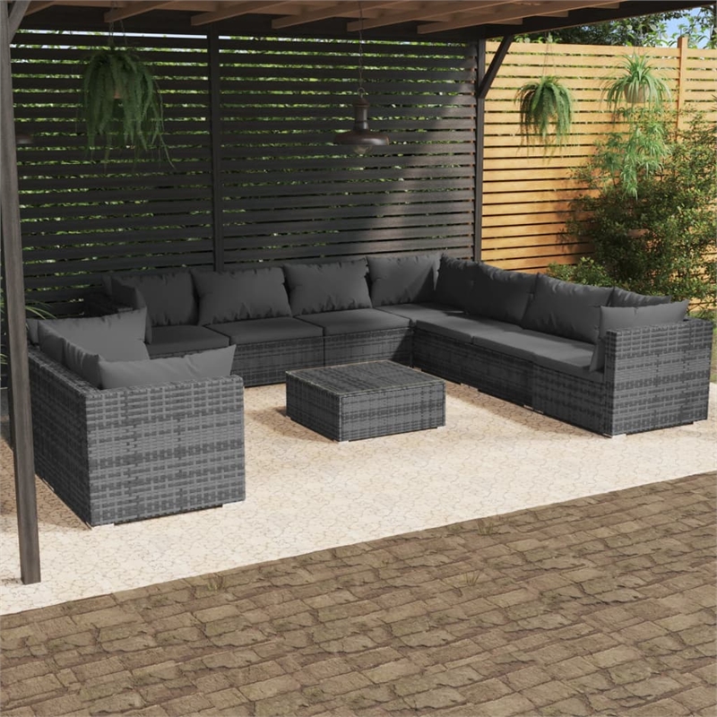 vidaXL 10 Piece Steel Large Garden Lounge Set in Gray/Anthracite