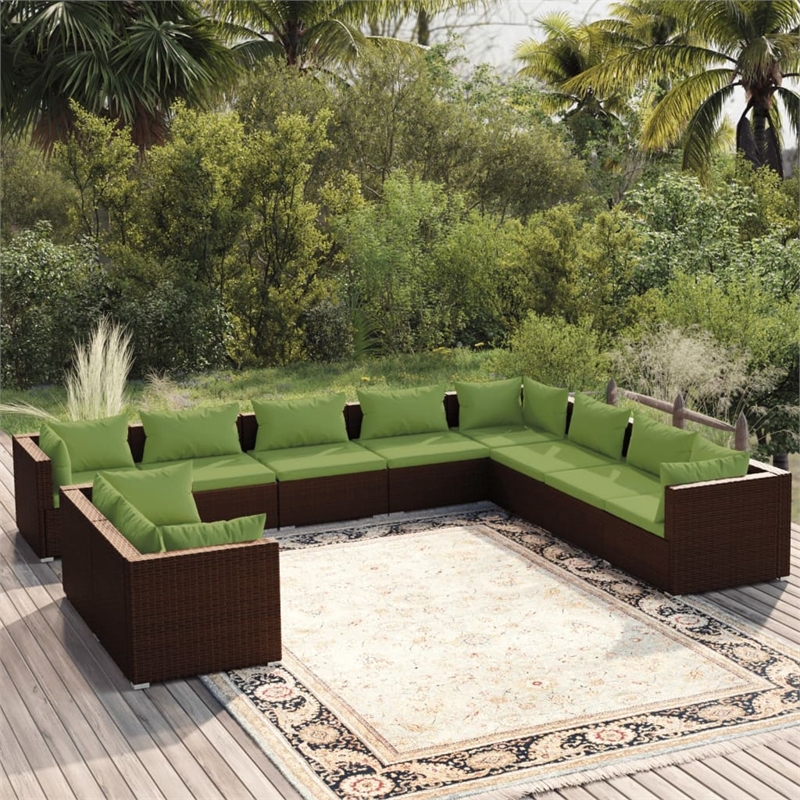 vidaXL 10 Piece Steel Garden Lounge Set in Green/Brown