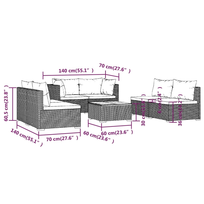 vidaXL 7 Piece Steel Medium Garden Lounge Set in Gray/Anthracite