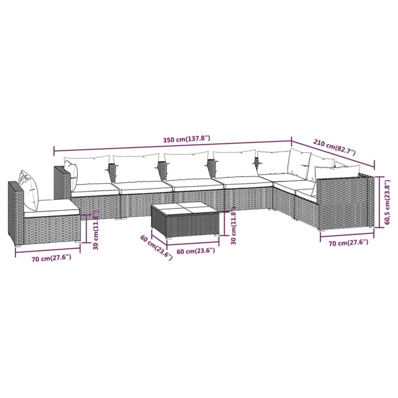 vidaXL 9 Piece Steel Garden Lounge Set in Green/Brown