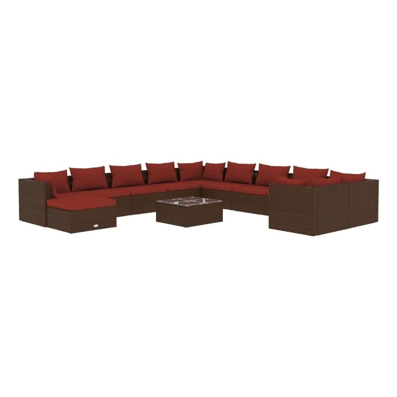 vidaXL 12 Piece Poly Rattan Garden Lounge Set in Brown