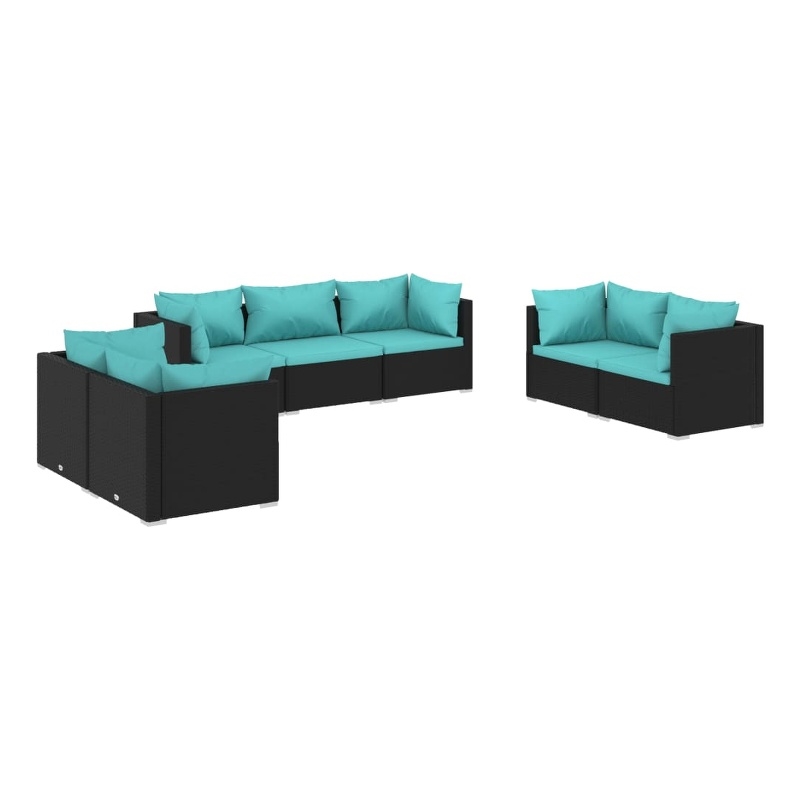vidaXL 7 Piece Poly Rattan Garden Lounge Set in Black/Blue