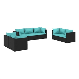 vidaXL 7 Piece Poly Rattan Garden Lounge Set in Black/Blue