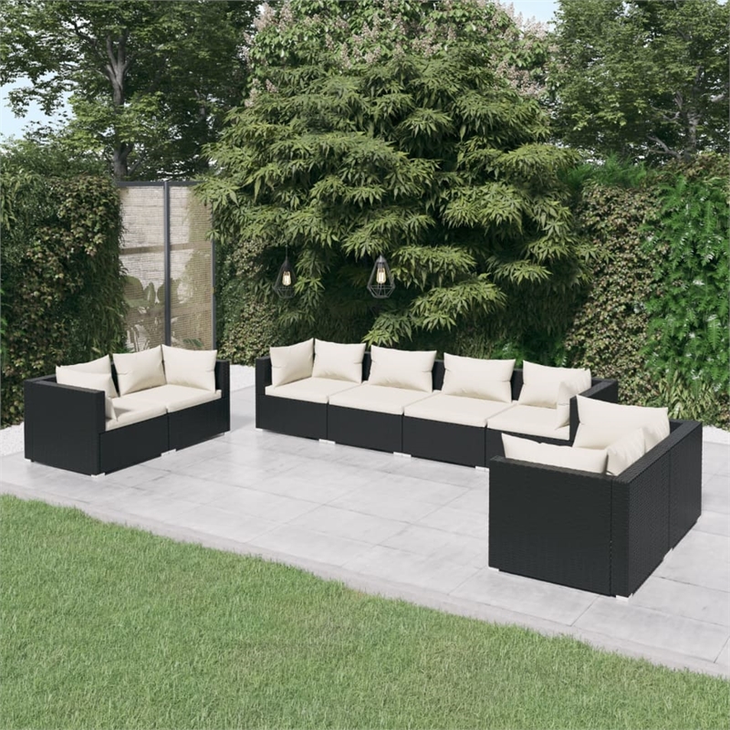 vidaXL 8 Piece Poly Rattan Garden Lounge Set in Black/Cream