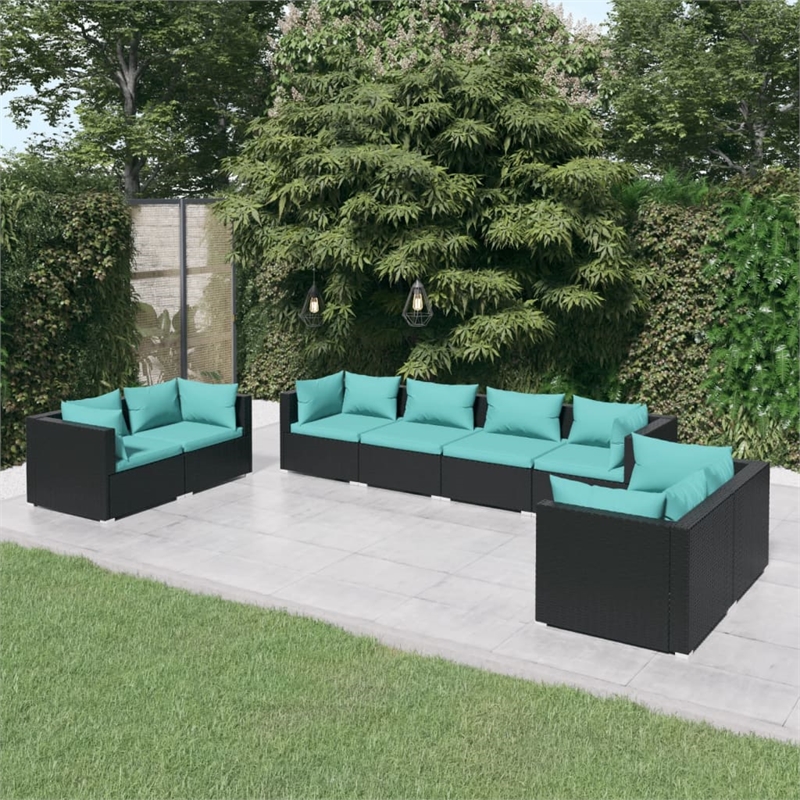 vidaXL 8 Piece Garden Lounge Set in Black/Blue