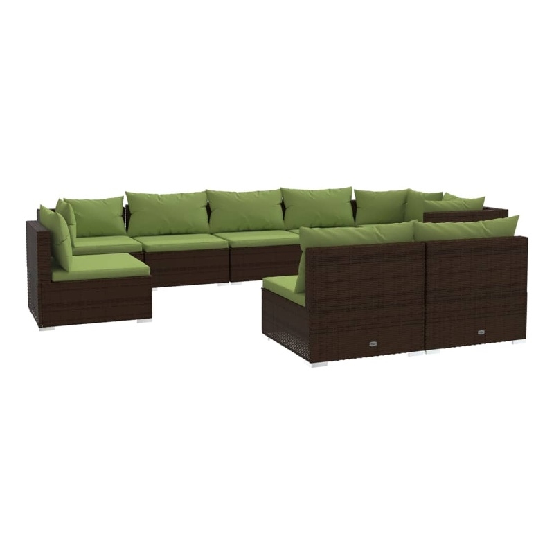 vidaXL 9 Piece Steel Garden Lounge Set in Green/Brown