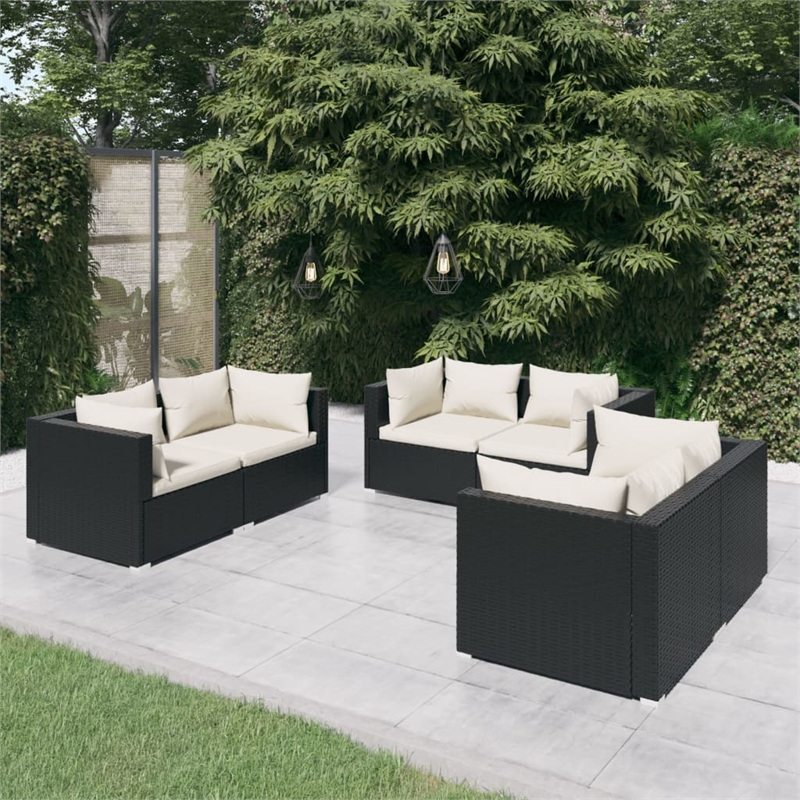 vidaXL 6 Piece Steel Garden Lounge Set in Black/Cream