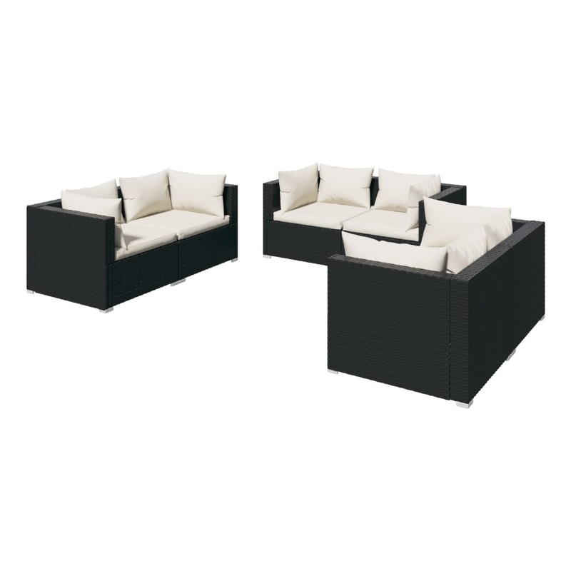 vidaXL 6 Piece Steel Garden Lounge Set in Black/Cream