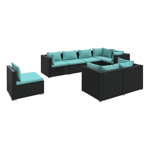 vidaXL 8 Piece Poly Rattan Garden Lounge Set in Black/Blue