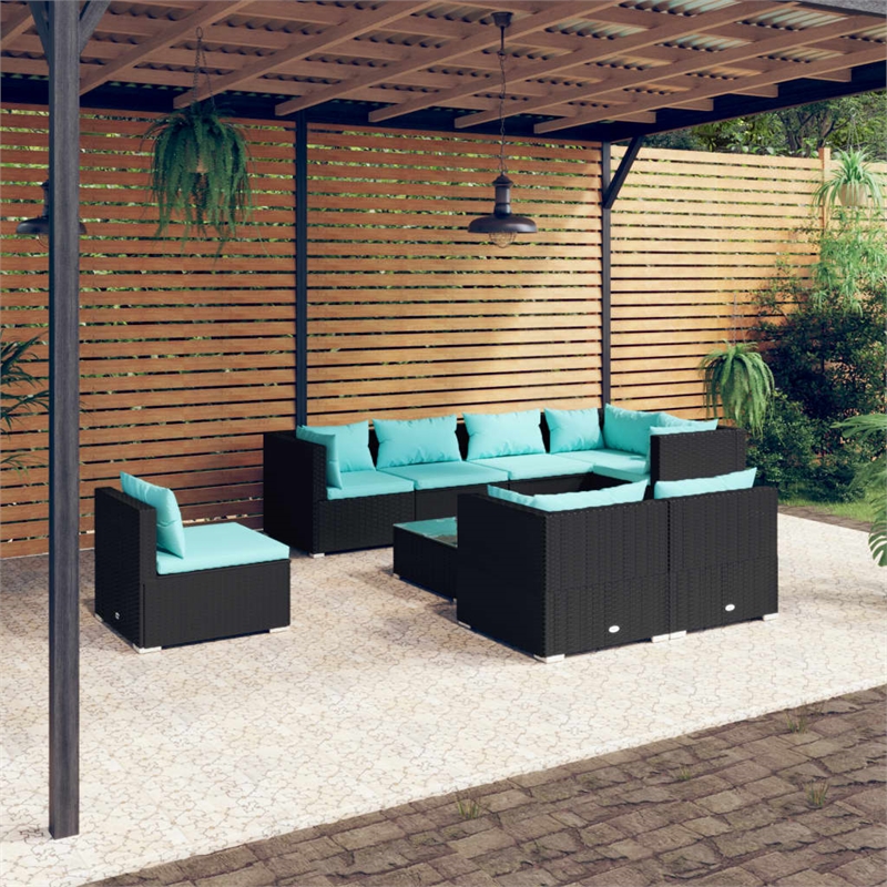 vidaXL 9 Piece Steel Large Garden Lounge Set in Black/Blue