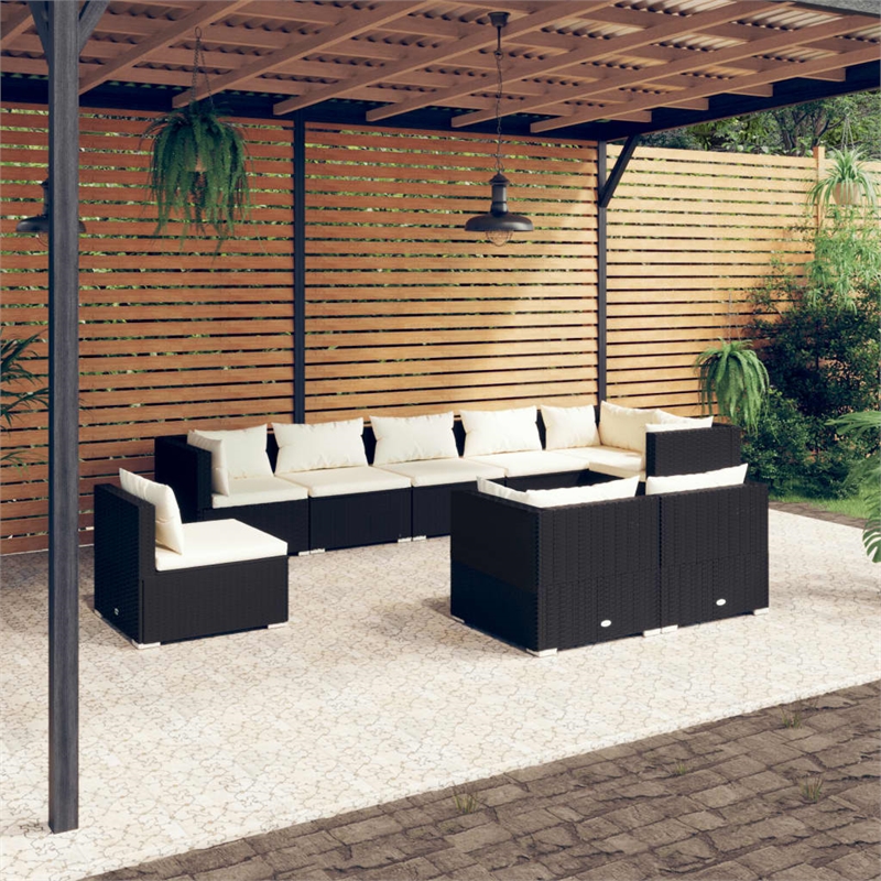 vidaXL 9 Piece Poly Rattan Small Garden Lounge Set in Black/Cream