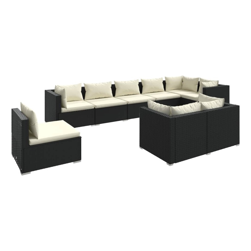 vidaXL 9 Piece Poly Rattan Small Garden Lounge Set in Black/Cream