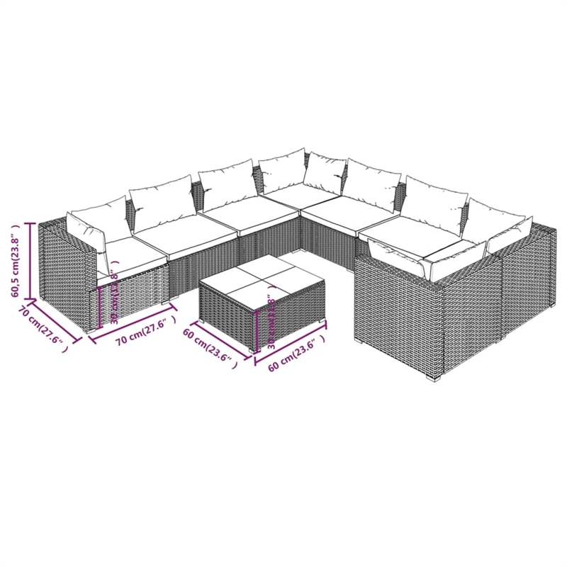 vidaXL 9 Piece Steel Small Garden Lounge Set in Gray/Anthracite