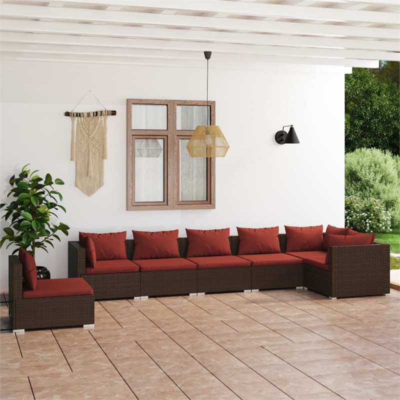 vidaXL 7 Piece Steel Garden Lounge Set in Red/Brown
