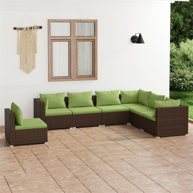 vidaXL 7 Piece Steel Garden Lounge Set in Green/Brown
