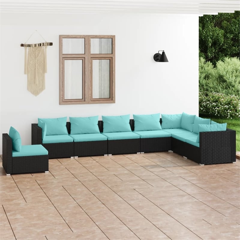 vidaXL 8 Piece Steel Garden Lounge Set in Black/Blue