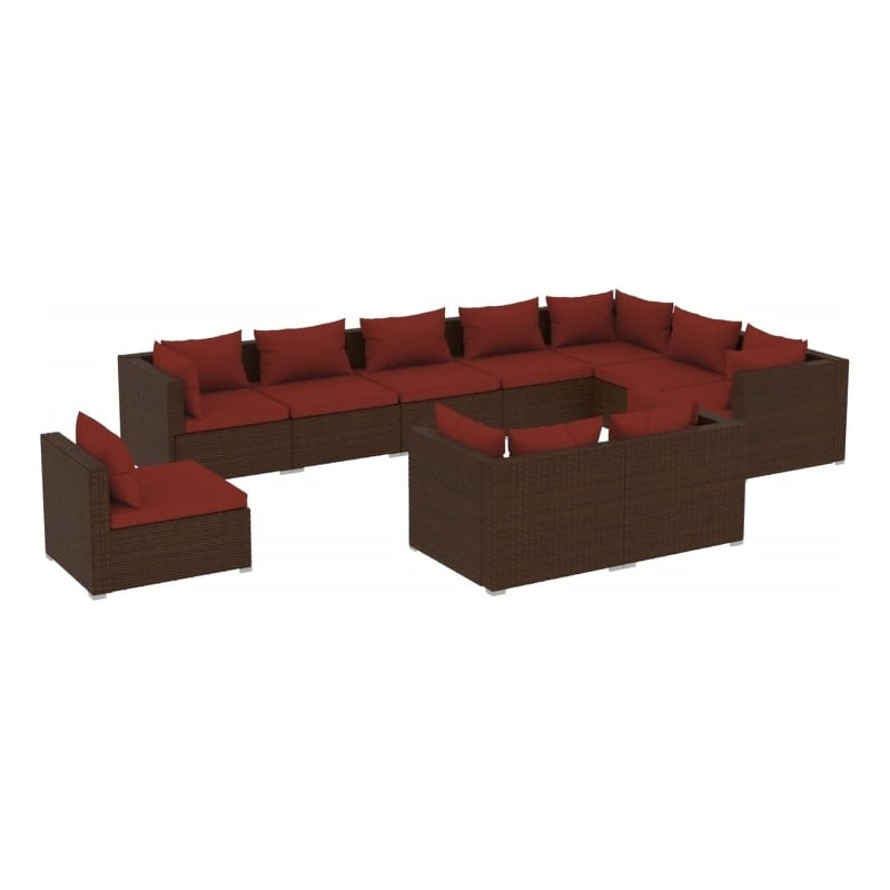 vidaXL 10 Piece Poly Rattan Garden Lounge Set in Brown