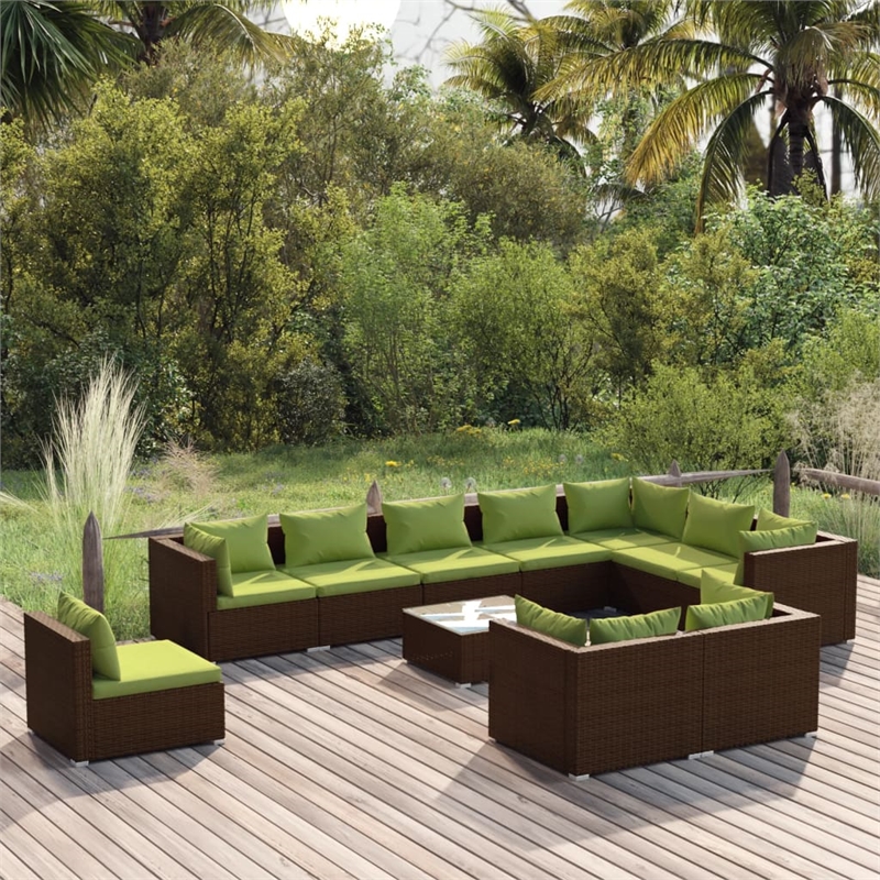 vidaXL 11 Piece Garden Lounge Set in Green/Brown