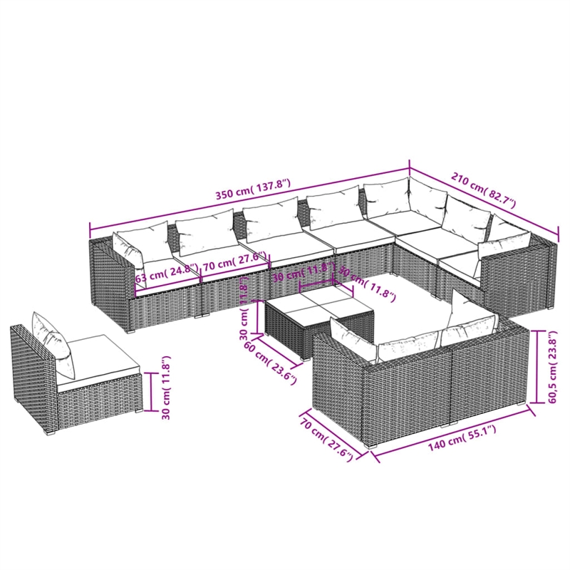 vidaXL 11 Piece Garden Lounge Set in Green/Brown
