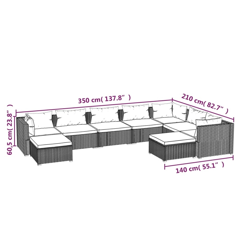 vidaXL 9 Piece Poly Rattan Garden Lounge Set in Black/Blue