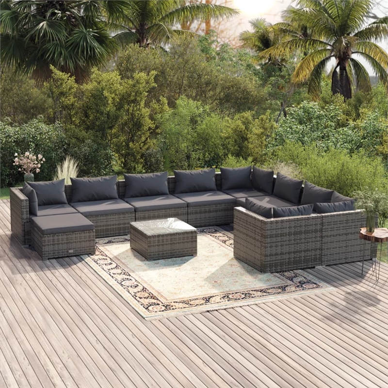 vidaXL 11 Piece Poly Rattan Garden Lounge Set in Gray/Anthracite