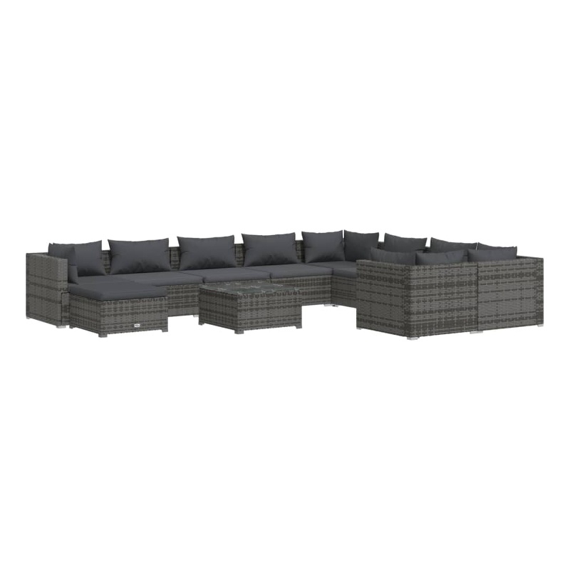 vidaXL 11 Piece Poly Rattan Garden Lounge Set in Gray/Anthracite