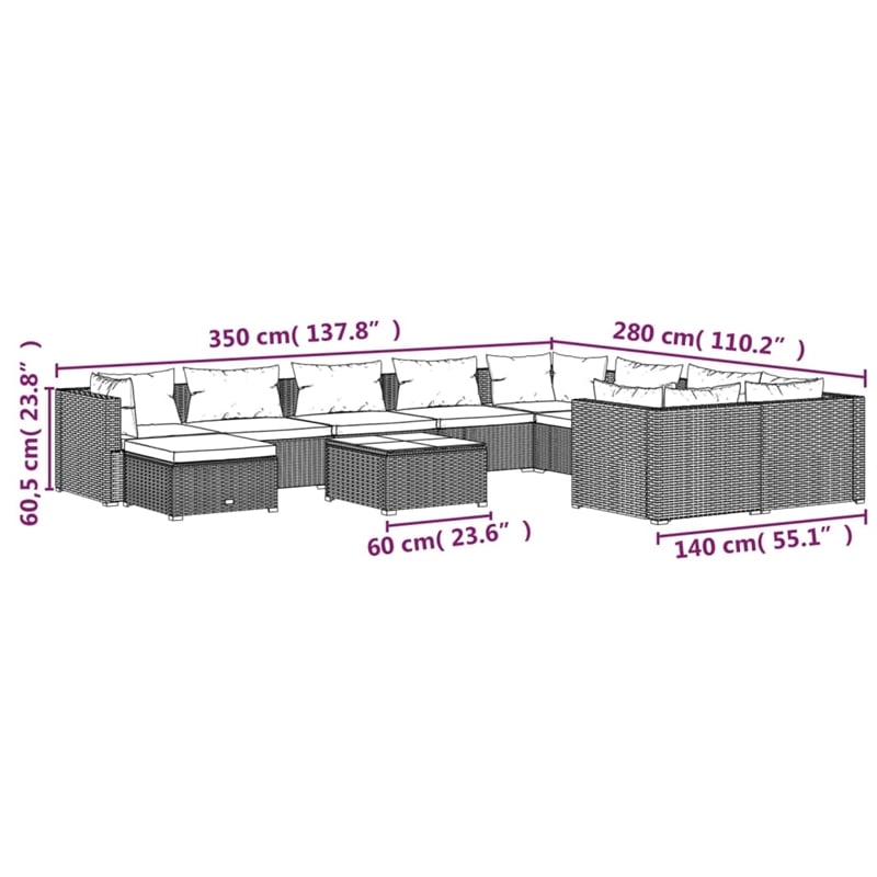 vidaXL 11 Piece Steel Garden Lounge Set in Black