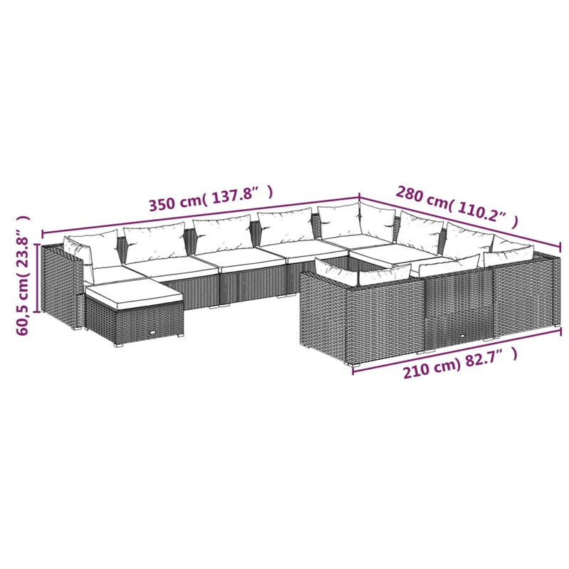 vidaXL 11 Piece Steel Large Garden Lounge Set in Black