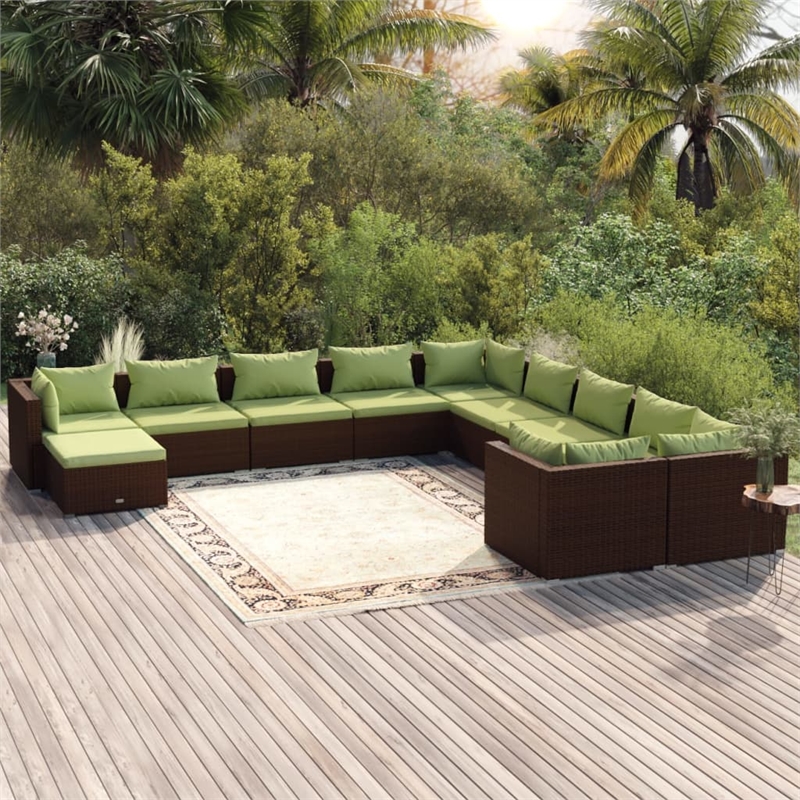 vidaXL 11 Piece Poly Rattan Garden Lounge Set in Green/Brown