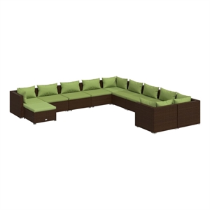 vidaXL 11 Piece Poly Rattan Garden Lounge Set in Green/Brown