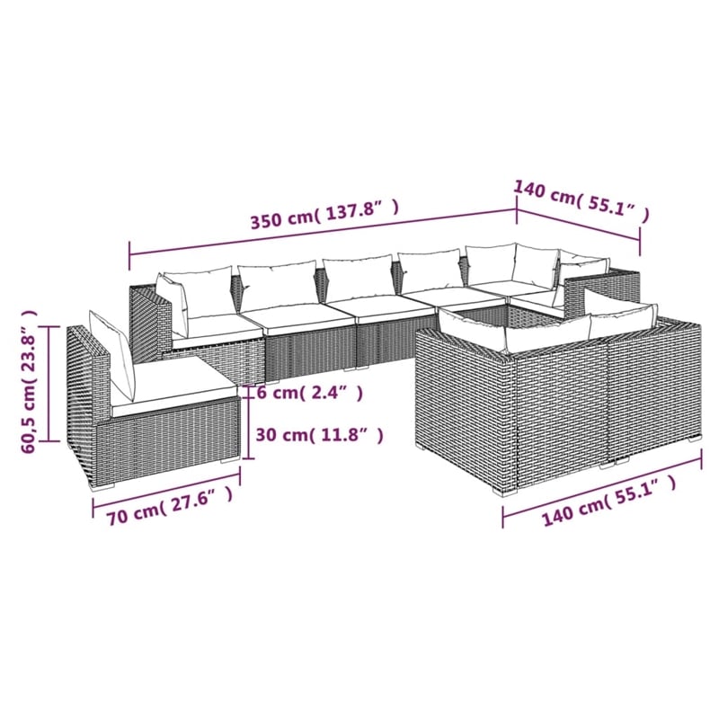 vidaXL 9 Piece Garden Lounge Set in Red/Brown