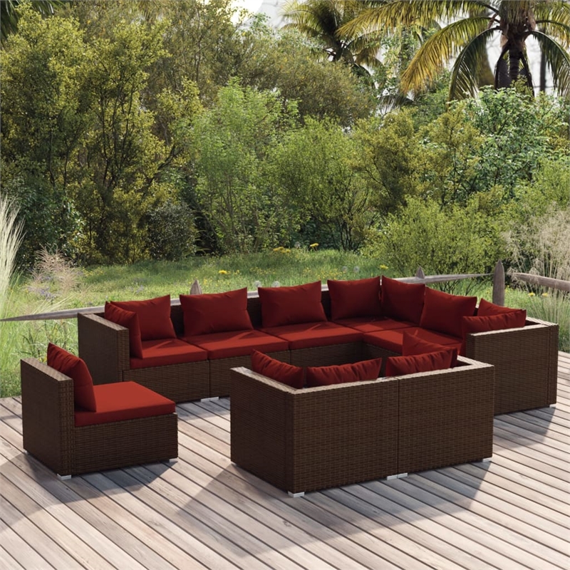 vidaXL 9 Piece Poly Rattan Large Garden Lounge Set in Brown