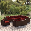 vidaXL 9 Piece Poly Rattan Large Garden Lounge Set in Brown